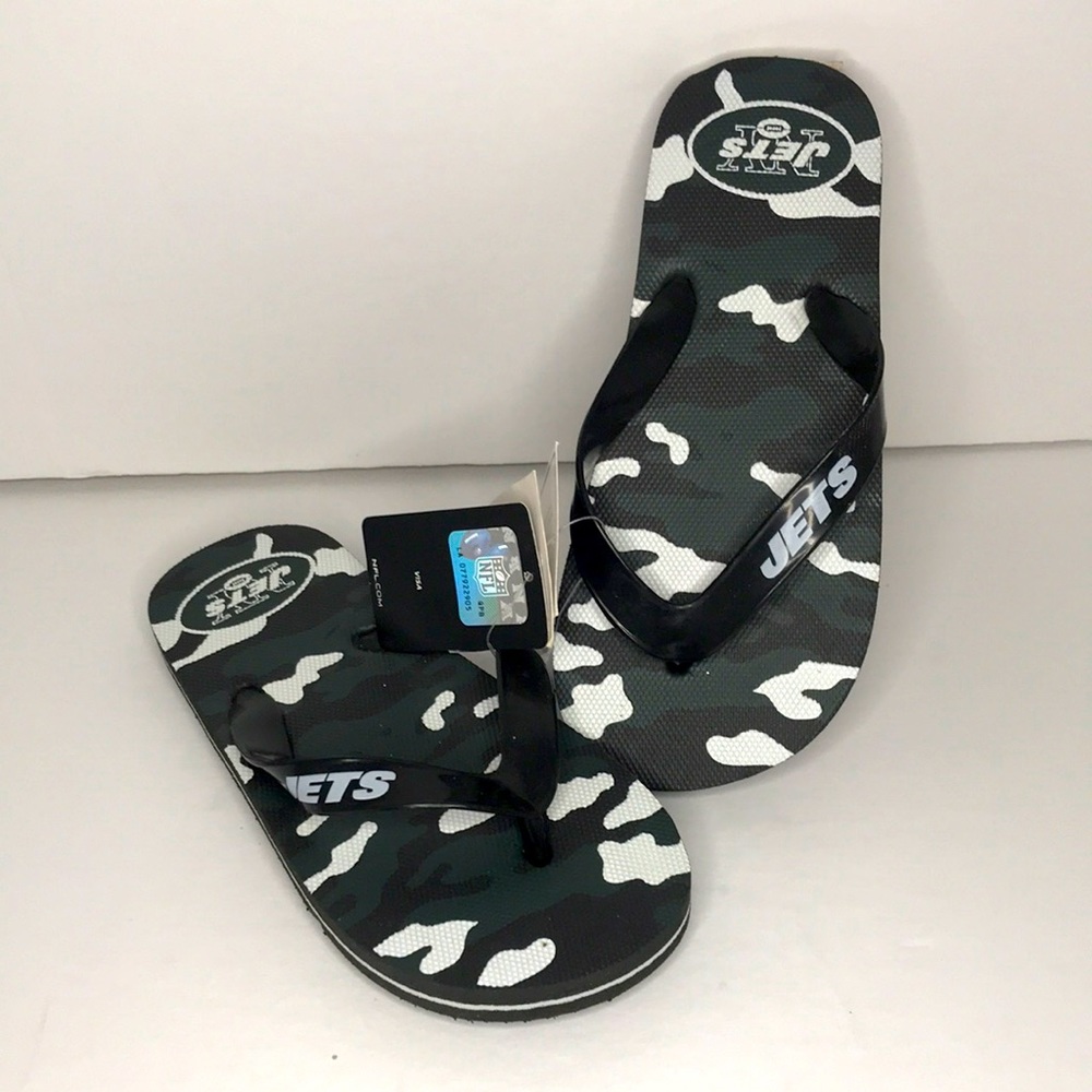 NWT NFL Official New York Jets Kids Flip Flops size Small 11-12